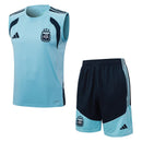 Conjunto hombre entrenamiento selección Argentina temporada 2026 2027 camiseta sin mangas azul claro pantalón corto azul marino técnica transpirable mundial 3 estrellas.