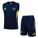 Conjunto hombre entrenamiento Boca Juniors temporada 2025 2026 camiseta sin mangas azul marino pantalón corto amarillo técnica transpirable xeneize oficial.