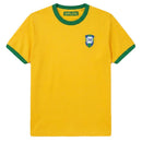 Camiseta Brasil Primera Equipación 1970/71 Hombre Retro Oficial - Brasil, Brazil, Seleçao, Canarinha, CBF, Mexico 1970, Mundial 1970, Tricampeon, Pele, O Rei, Jairzinho, Tostao, Rivelino, Carlos Alberto, Retro, Vintage, Camiseta Clásica, Primera Equipación, Home Kit, Amarilla, Yellow, Verde, Hombre, Men, Camiseta de Hombre, Tienda Hincha Futbolero, Fútbol Sudamericano