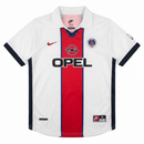 Camiseta PSG Segunda Equipación 1998/99 Hombre Retro -PSG, Paris Saint Germain, Paris, Parc des Princes, Ligue 1, French Football, Nike, Okocha, Jay-Jay Okocha, Simone, Marco Simone, 1998, 1999, Retro, Vintage, Camiseta Clásica, Segunda Equipación, Away Kit, Blanca, White, Opel, Hombre, Men, Camiseta de Hombre, Tienda Hincha Futbolero, Fútbol Francés