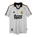 Camiseta retro hombre Real Madrid temporada 1998 1999 2000 blanca clásica fútbol vintage técnica transpirable leyenda merengue Raúl Bernabéu.