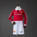 Conjunto Infantil Manchester United I 1998/99 Camiseta Manga Larga y Pantalón Retro - TIENDA HINCHA FUTBOLERO
