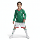 Conjunto infantil México primera equipación 2026 2027 niños kit completo camiseta verde y pantalón corto blanco oficial FMF fútbol niños Tri 26/27.